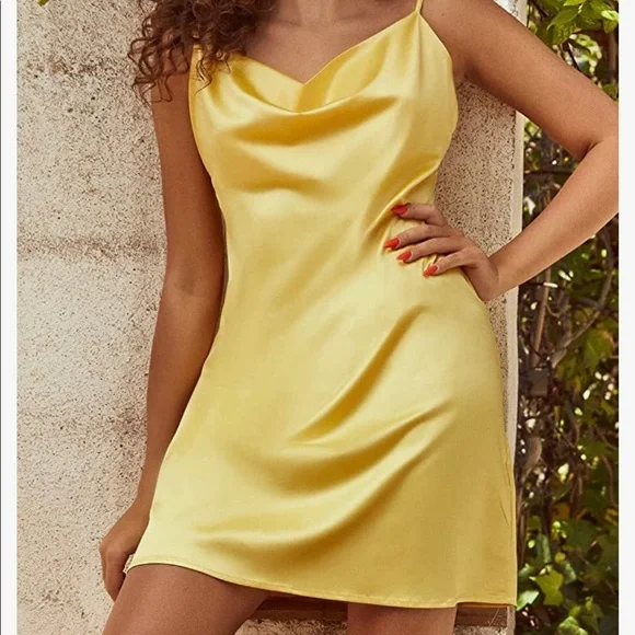 Zaful Dresses Zaful Yellow Satin Dress Mediumsize Poshmark